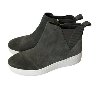 TOMS Olive Green Suede Leather Ankle High Platform Sneakers Side Zip Size 8